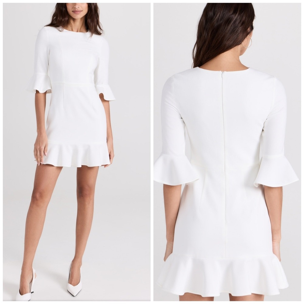 Black Halo White Ruffle Hem Bell Sleeve Mini‎ Dress Bridal Cocktail Dress